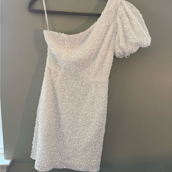 Petal & Pup White Sequin One-Shoulder Mini Dress - Picture 3 of 4
